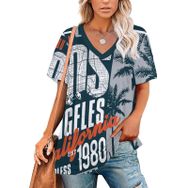 AILLOSA TH-498 Tamamı Baskılı Kısa Kollu V Yakalı Kadın T-shirt