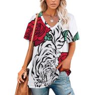 AILLOSA TH-499 Tamamı Baskılı Kısa Kollu V Yakalı Kadın T-shirt