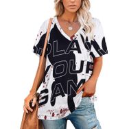 AILLOSA TH-500 Tamamı Baskılı Kısa Kollu V Yakalı Kadın T-shirt