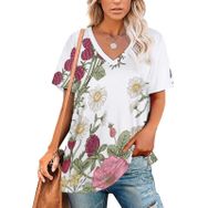 AILLOSA TH-57 Tamamı Baskılı Kısa Kollu V Yakalı Kadın T-shirt