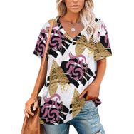AILLOSA TH-702 Tamamı Baskılı Kısa Kollu V Yakalı Kadın T-shirt