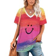 AILLOSA TH-74 Tamamı Baskılı Kısa Kollu V Yakalı Kadın T-shirt
