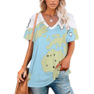 AILLOSA TH-76 Tamamı Baskılı Kısa Kollu V Yakalı Kadın T-shirt