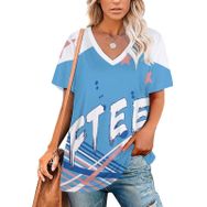 AILLOSA TH-77 Tamamı Baskılı Kısa Kollu V Yakalı Kadın T-shirt