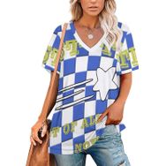 AILLOSA TH-79 Tamamı Baskılı Kısa Kollu V Yakalı Kadın T-shirt