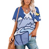 AILLOSA TH-98 Tamamı Baskılı Kısa Kollu V Yakalı Kadın T-shirt