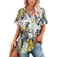AILLOSA YH-101 Tamamı Baskılı V Yaka Kısa Kollu Kadın T-Shirt