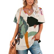 AILLOSA YH-103 Tamamı Baskılı V Yaka Kısa Kollu Kadın T-Shirt