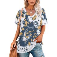 AILLOSA YH-104 Tamamı Baskılı V Yaka Kısa Kollu Kadın T-Shirt