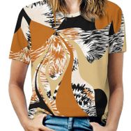 AILLOSA YH-106 Tamamı Baskılı Kısa Kollu Yuvarlak Yaka Kadın T-shirt