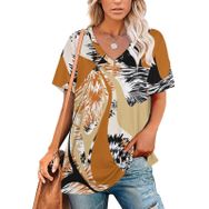 AILLOSA YH-106 Tamamı Baskılı V Yaka Kısa Kollu Kadın T-Shirt