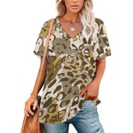 AILLOSA YH-110 Tamamı Baskılı V Yaka Kısa Kollu Kadın T-Shirt