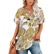 AILLOSA YH-114 Tamamı Baskılı V Yaka Kısa Kollu Kadın T-Shirt