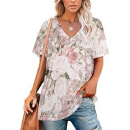 AILLOSA YH-121 Tamamı Baskılı V Yaka Kısa Kollu Kadın T-Shirt
