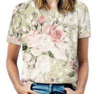 AILLOSA YH-122 Tamamı Baskılı Kısa Kollu Yuvarlak Yaka Kadın T-shirt
