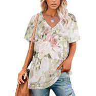 AILLOSA YH-122 Tamamı Baskılı V Yaka Kısa Kollu Kadın T-Shirt