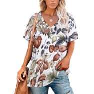 AILLOSA YH-124 Tamamı Baskılı V Yaka Kısa Kollu Kadın T-Shirt