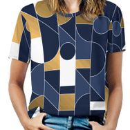 AILLOSA YH-126 Tamamı Baskılı Kısa Kollu Yuvarlak Yaka Kadın T-shirt