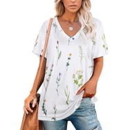 AILLOSA YH-126 Tamamı Baskılı V Yaka Kısa Kollu Kadın T-Shirt