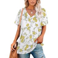AILLOSA YH-127 Tamamı Baskılı V Yaka Kısa Kollu Kadın T-Shirt