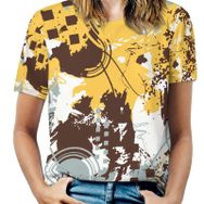 AILLOSA YH-128 Tamamı Baskılı Kısa Kollu Yuvarlak Yaka Kadın T-shirt
