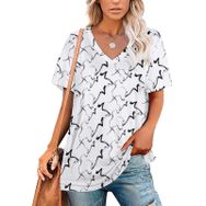 AILLOSA YH-13 Tamamı Baskılı V Yaka Kısa Kollu Kadın T-Shirt