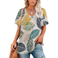 AILLOSA YH-130 Tamamı Baskılı V Yaka Kısa Kollu Kadın T-Shirt