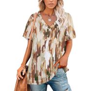 AILLOSA YH-131 Tamamı Baskılı V Yaka Kısa Kollu Kadın T-Shirt