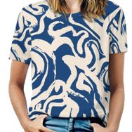 AILLOSA YH-132 Tamamı Baskılı Kısa Kollu Yuvarlak Yaka Kadın T-shirt