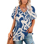 AILLOSA YH-132 Tamamı Baskılı V Yaka Kısa Kollu Kadın T-Shirt