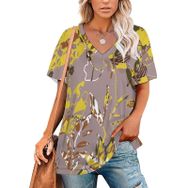 AILLOSA YH-134 Tamamı Baskılı V Yaka Kısa Kollu Kadın T-Shirt