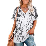 AILLOSA YH-135 Tamamı Baskılı V Yaka Kısa Kollu Kadın T-Shirt