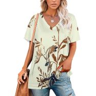 AILLOSA YH-136 Tamamı Baskılı V Yaka Kısa Kollu Kadın T-Shirt