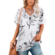 AILLOSA YH-137 Tamamı Baskılı V Yaka Kısa Kollu Kadın T-Shirt