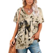 AILLOSA YH-139 Tamamı Baskılı V Yaka Kısa Kollu Kadın T-Shirt