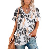 AILLOSA YH-140 Tamamı Baskılı V Yaka Kısa Kollu Kadın T-Shirt
