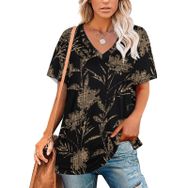 AILLOSA YH-142 Tamamı Baskılı V Yaka Kısa Kollu Kadın T-Shirt