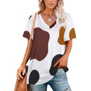 AILLOSA YH-144 Tamamı Baskılı V Yaka Kısa Kollu Kadın T-Shirt