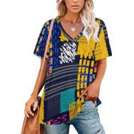 AILLOSA YH-145 Tamamı Baskılı V Yaka Kısa Kollu Kadın T-Shirt
