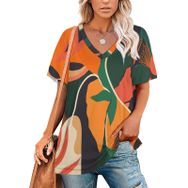 AILLOSA YH-146 Tamamı Baskılı V Yaka Kısa Kollu Kadın T-Shirt