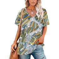 AILLOSA YH-147 Tamamı Baskılı V Yaka Kısa Kollu Kadın T-Shirt