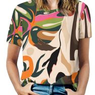 AILLOSA YH-148 Tamamı Baskılı Kısa Kollu Yuvarlak Yaka Kadın T-shirt