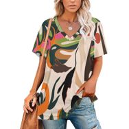 AILLOSA YH-148 Tamamı Baskılı V Yaka Kısa Kollu Kadın T-Shirt