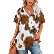 AILLOSA YH-149 Tamamı Baskılı V Yaka Kısa Kollu Kadın T-Shirt