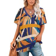 AILLOSA YH-150 Tamamı Baskılı V Yaka Kısa Kollu Kadın T-Shirt