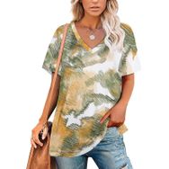 AILLOSA YH-152 Tamamı Baskılı V Yaka Kısa Kollu Kadın T-Shirt