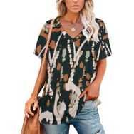AILLOSA YH-153 Tamamı Baskılı V Yaka Kısa Kollu Kadın T-Shirt