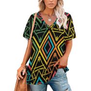 AILLOSA YH-158 Tamamı Baskılı V Yaka Kısa Kollu Kadın T-Shirt