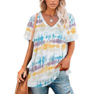 AILLOSA YH-159 Tamamı Baskılı V Yaka Kısa Kollu Kadın T-Shirt