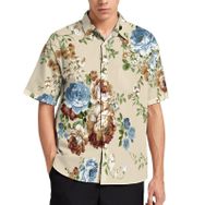 AILLOSA YH-16 Aloha Hawaii 3D Desen Kısa Kollu Erkek Gömlek